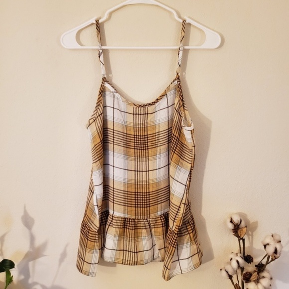 Charming Charlie Plaid Button & Peplum Cami - Picture 2 of 6